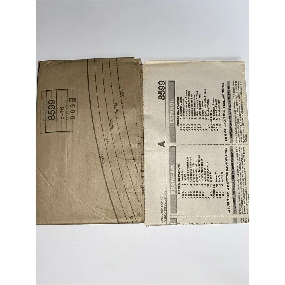 UNCUT FF Burda 8599 MISSES' SIZE 8 10 12 14 16 JACKETS Semi Fitted